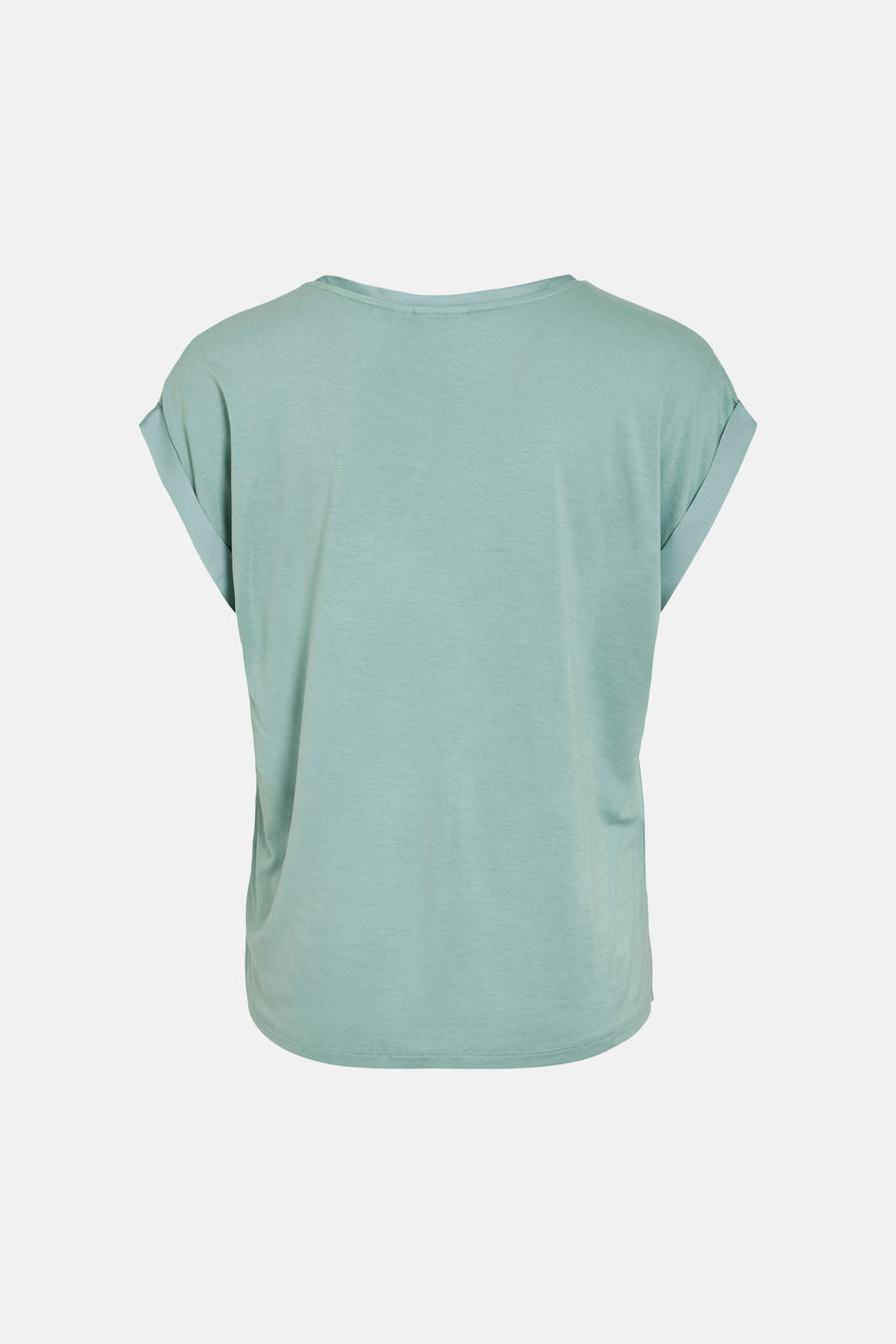 Blauw T-shirt van VILA® met korte, opgerolde mouwen, gezien van achteren.