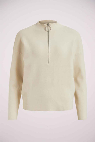 Gilet beige de VILA avec une fermeture à glissière courte et des détails en anneau, longues manches.