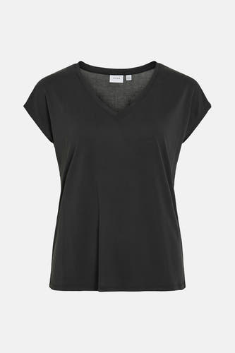 T-shirt noir de VILA avec des manches courtes et un col V.