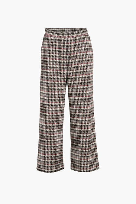 Ecru broek van VILA® met een houndstooth ruitpatroon en wijde pijpen.