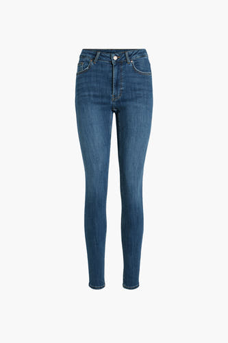 Middenblauwe skinny jeans van VILA, in denimstof, met een effen dessin.