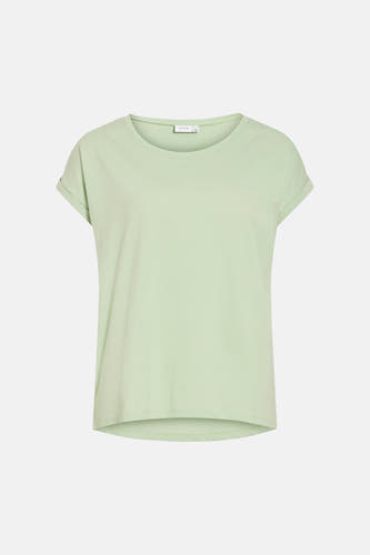 Groen T-shirt met korte mouwen van VILA, met omgeslagen mouwen en een ronde hals.