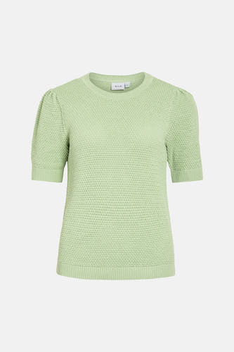 Groene pull van VILA, met korte mouwen en een fijn breipatroon.
