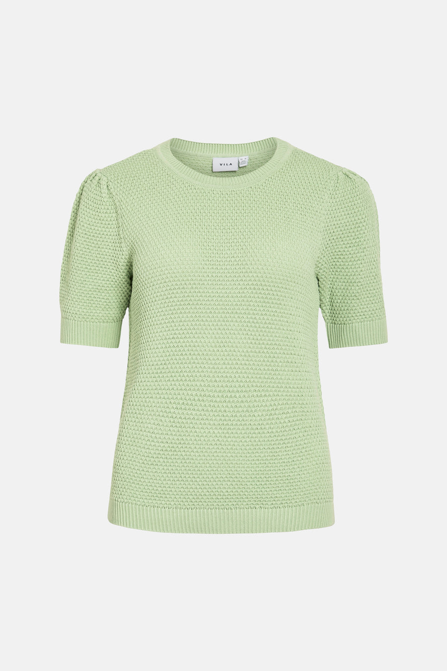 Groene pull van VILA, met korte mouwen en een fijn breipatroon.
