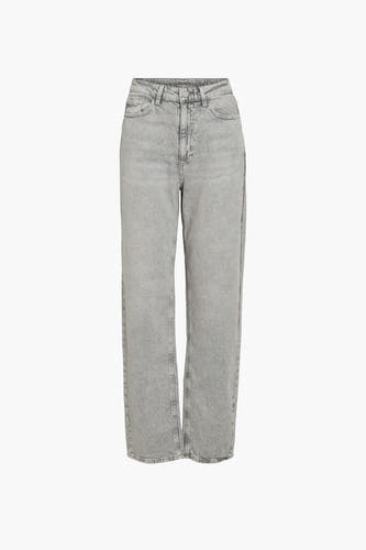 Lichtgrijze rechte jeans van VILA, met subtiele stonewash textuur.
