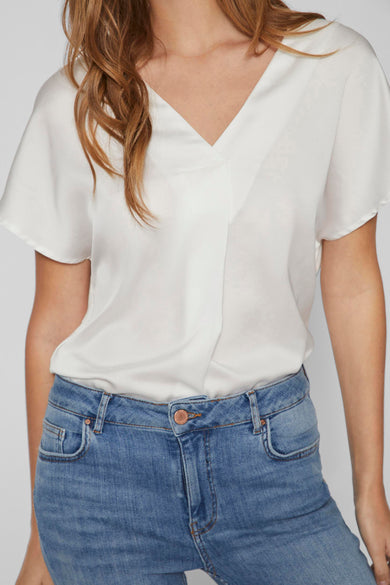 VIELLETTE V-NECK S/S SATIN TOP - NOOS