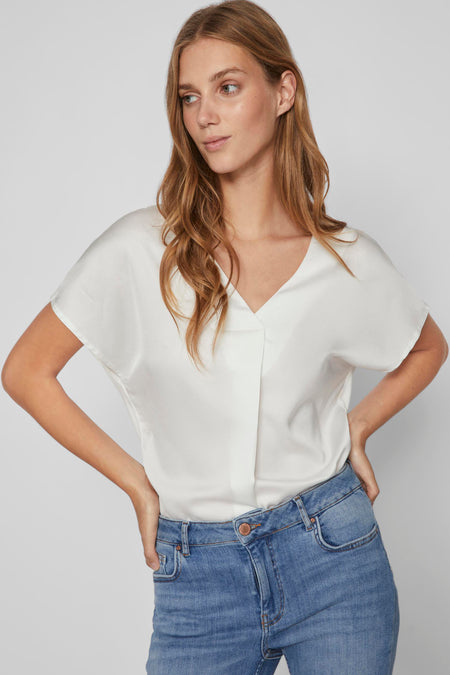 VIELLETTE V-NECK S/S SATIN TOP - NOOS