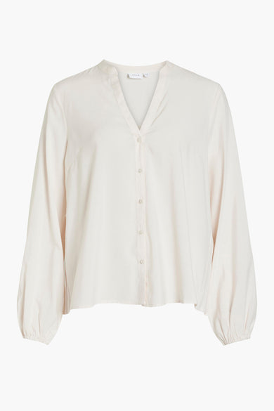 VIAGNA V-NECK L/S PLEAT SHIRT