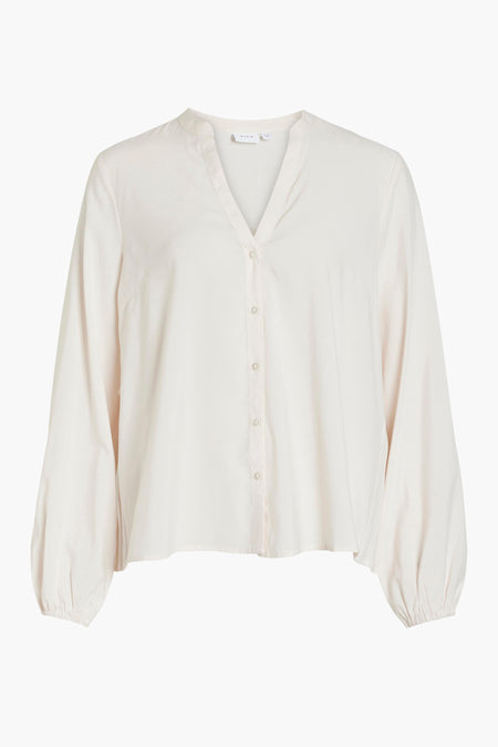 VIAGNA V-NECK L/S PLEAT SHIRT