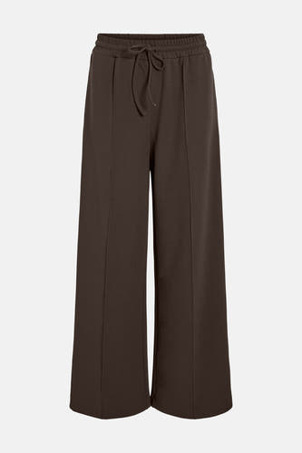 Bruine broek van VILA met wijde pijpen en een elastische tailleband met trekkoord.