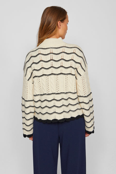 VIOVIRINA HIGH NECK L/S CABLE KNIT TOP