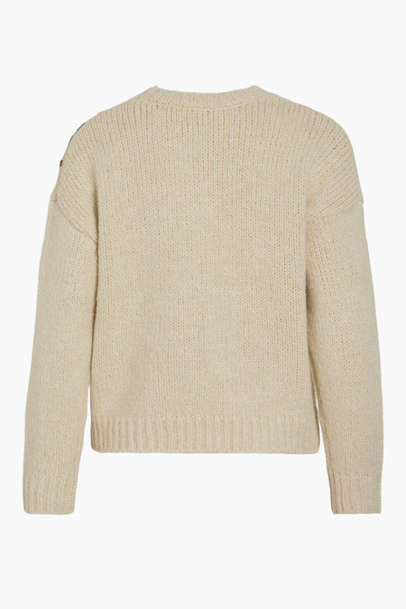 VIBRIDA O-NECK L/S EMBROIDERY KNIT TOP