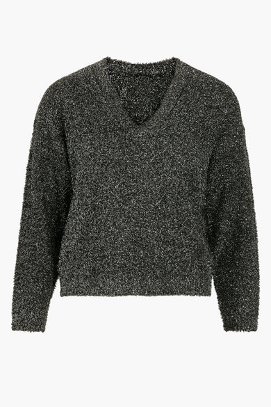 Veste V-halstrui gris de VILA®, avec une texture brillante et pelucheuse.