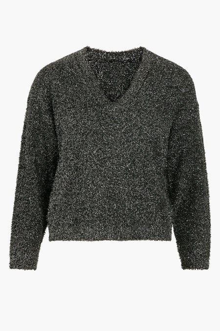 VICASO REV  V-NECK L/S GLITTER KNIT TOP