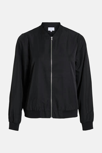 Manteau noir de VILA® avec longues manches et fermeture éclair argentée à l'avant.