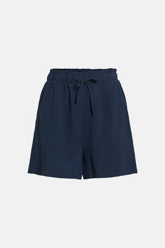 Short bleu marine de VILA® avec taille paperbag élastique et cordon de serrage, en tissu texturé.
