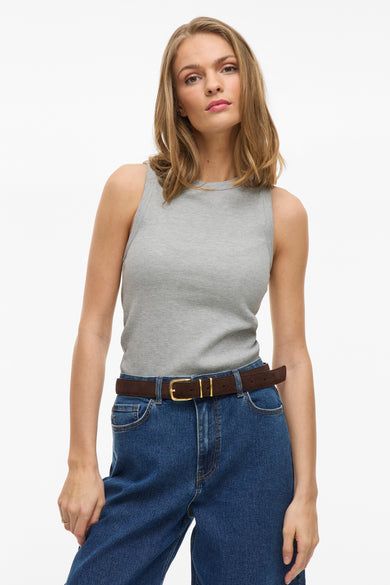 T-shirt sans manches gris de VILA, avec une texture côtelée.