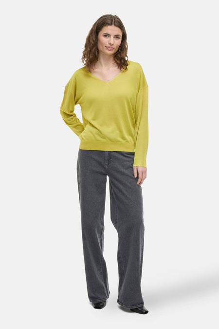Pull à col en V - jaune