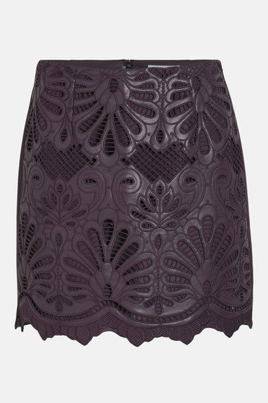 Paarse korte rok van VILA met opengewerkt bloemmotief en decoratieve scalloped zoom.
