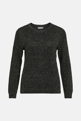 Zwarte trui met ronde hals van VILA, met een glinsterende, geweven textuur.