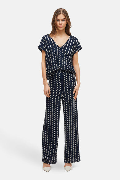 Blauw blouse met korte mouwen van VILA®, met een zigzagpatroon.
