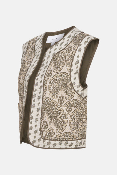 Multikleurig gilet van VILA met een bloemmotief en een donkergroene bies.