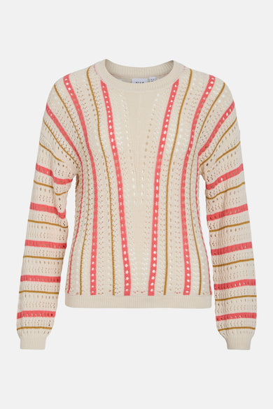 VIMARIAN O-NECK L/S STRIPE KNIT TOP/R