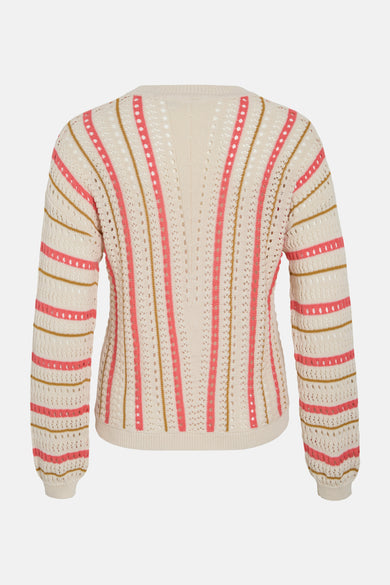 VIMARIAN O-NECK L/S STRIPE KNIT TOP/R