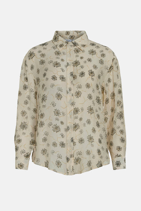 Beige overhemd met lange mouwen van VILA®, met een all-over bloemmotief en knoopsluiting.
