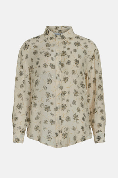 Beige overhemd met lange mouwen van VILA®, met een all-over bloemmotief en knoopsluiting.