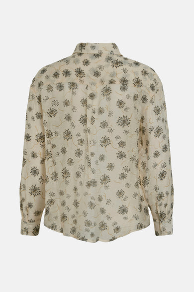 Beige overhemd met lange mouwen van VILA, met een bloemmotief en lange mouwen.