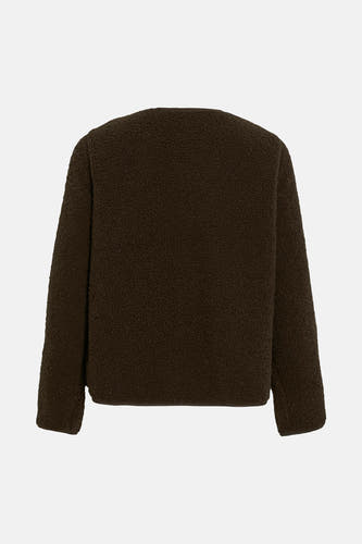 Bruine jas van VILA® met een zachte, wollige textuur, gezien van achteren.
