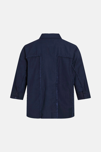 Donkerblauw overhemd met korte mouwen van VILA®, achterkant met franjesdetails.
