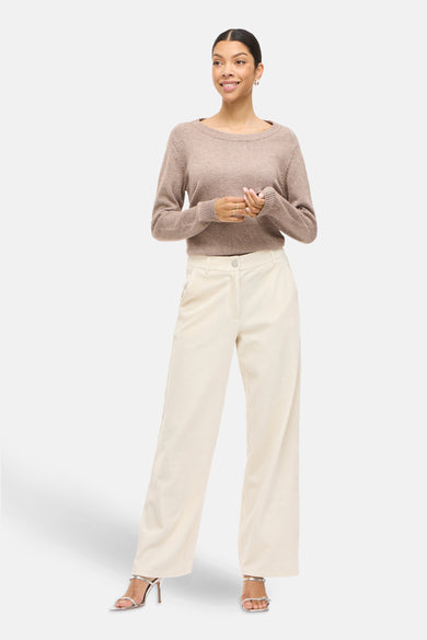 Pantalon beige de VILA®, avec des jambes larges et une texture corduroy.