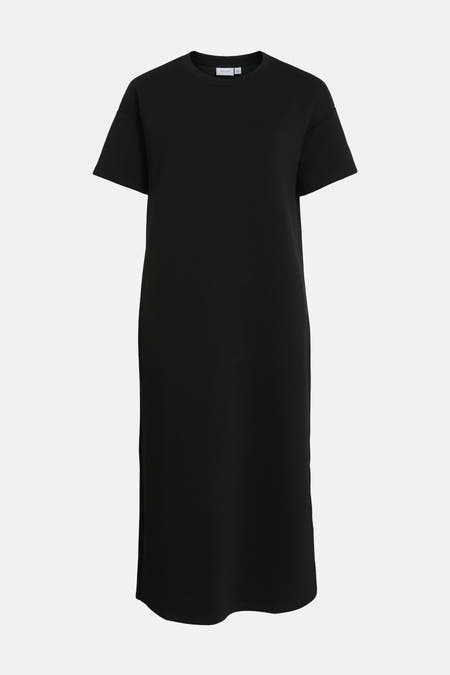 Zwarte jurk met korte mouwen van VILA, effen kleur en een recht model.