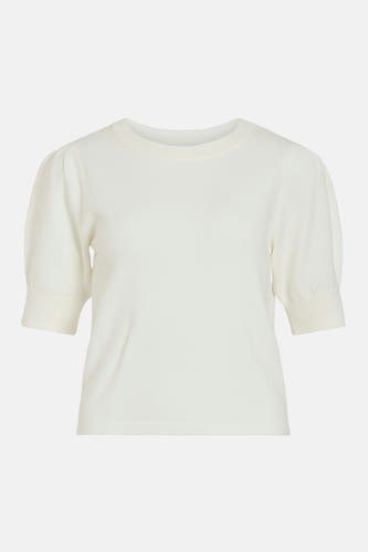 Witte trui met ronde hals van VILA, met korte pofmouwen en ribgebreide details.
