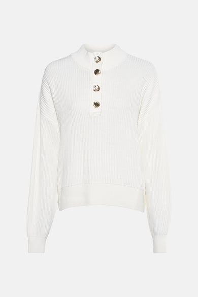 Pull-over blanc de VILA® avec des manches longues et un col subtil, vu par derrière.