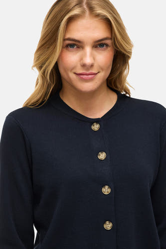 Veste bleue de VILA, avec une texture tricotée et une fermeture à boutons pour un look classique.