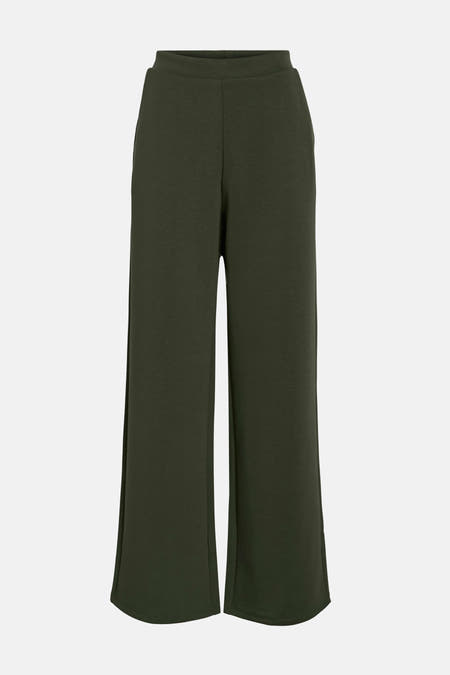 Groene broek van VILA® met wijde pijpen en een split aan de zijkant.