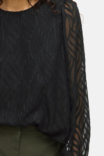 Zwarte blouse met lange mouwen van VILA®, met een bladerenpatroon en doorschijnende mouwen.
