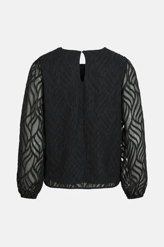 Zwarte blouse met lange mouwen van VILA®, met een golvend textuurpatroon en doorzichtige mouwen.

