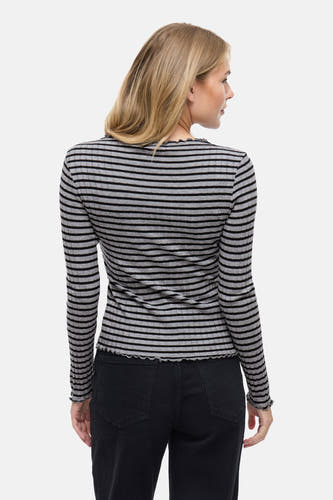 T-shirt rayé gris à manches longues de VILA®, avec des bordures et un bord côtelé.