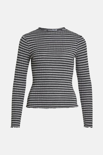 T-shirt gris rayé à manches longues de VILA®, avec une coupe ajustée et un col en v.