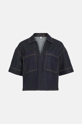 VILEVA V-NECK 2/4 DENIM TOP DBD
