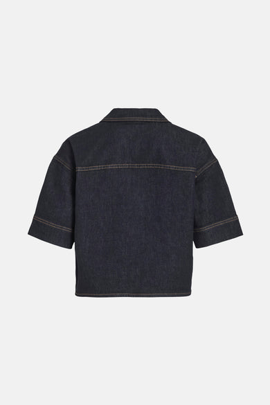 Blouse en denim bleu marine à manches courtes de VILA®, avec des points voyants et une coupe droite.