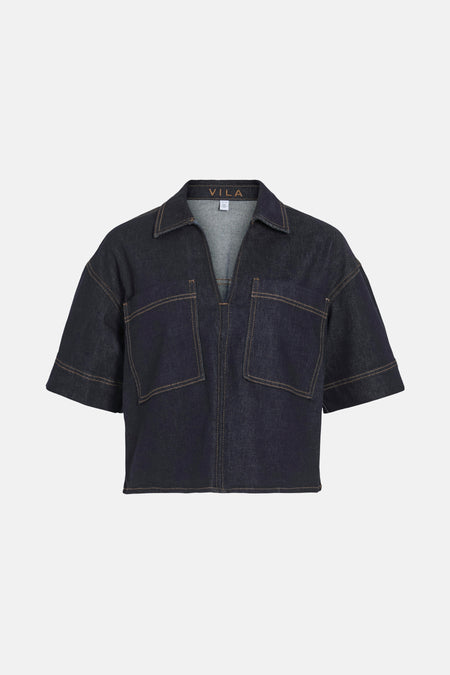 Blouse met korte mouwen - dark blue denim