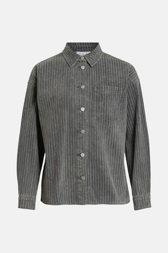 Jeanshemd in donkergrijze denim van VILA met krijtstreep en lange mouwen.
