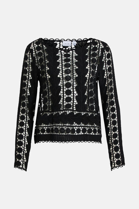 Blouse noire à manches longues de VILA®, avec des détails sur les bords et un motif tricoté.