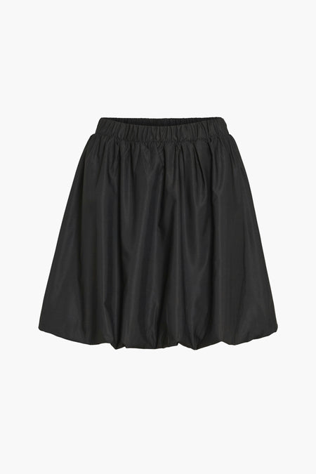 Zwarte korte rok van VILA, met een elastische tailleband en een ballonvormige silhouet.