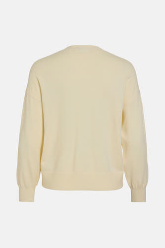Beige cardigan van VILA®, met lange mouwen en ribgebreide details, achterkant weergegeven.
